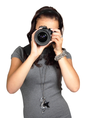 Young Woman with Digital Photo Camera